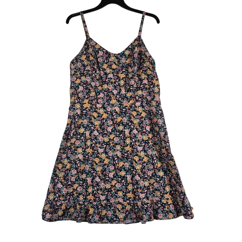 Old Navy Mini Dress Womens Large Linen Blend Blue Pink Floral Sleeveless